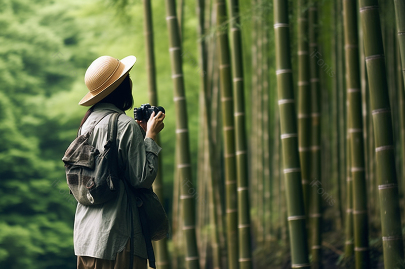 竹林里戴帽子的文艺女青年旅行拍照记录生活摄影图,高清,摄影图,摄影图片,图片大全,摄影图免费下载